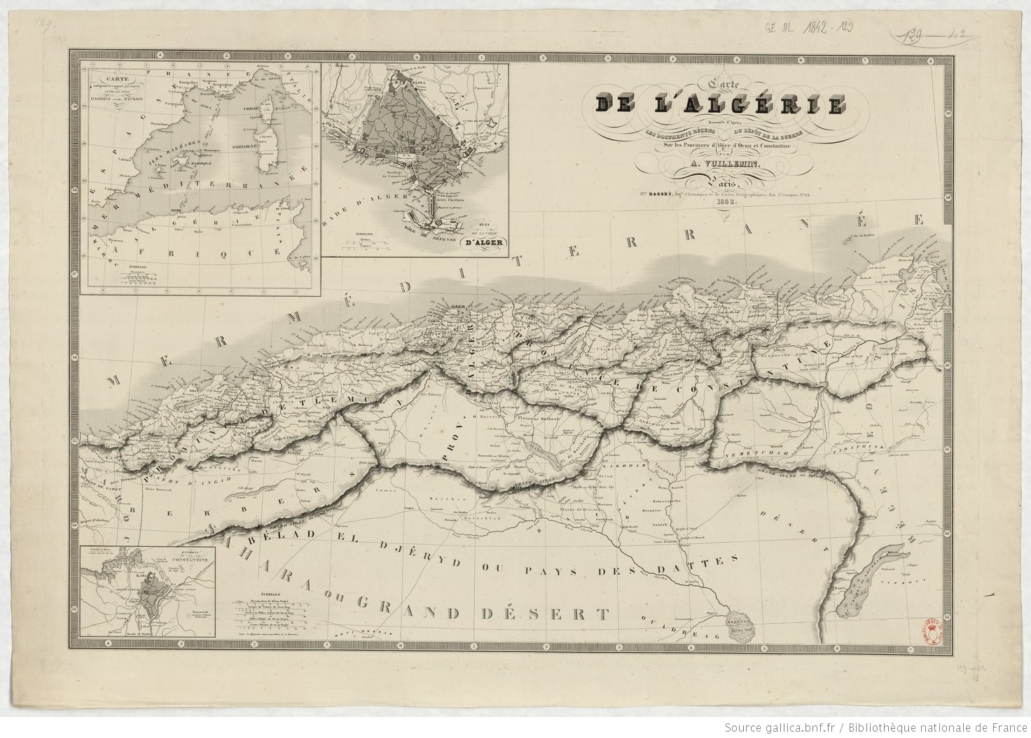 Carte de l'Algérie par A. Vuillemin 1842. © BNF - Gallica