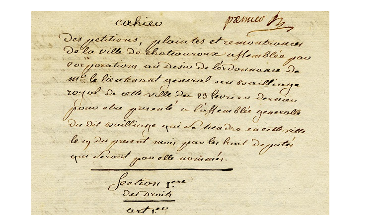 Les cahiers de doléances de 1789 (FranceArchives)